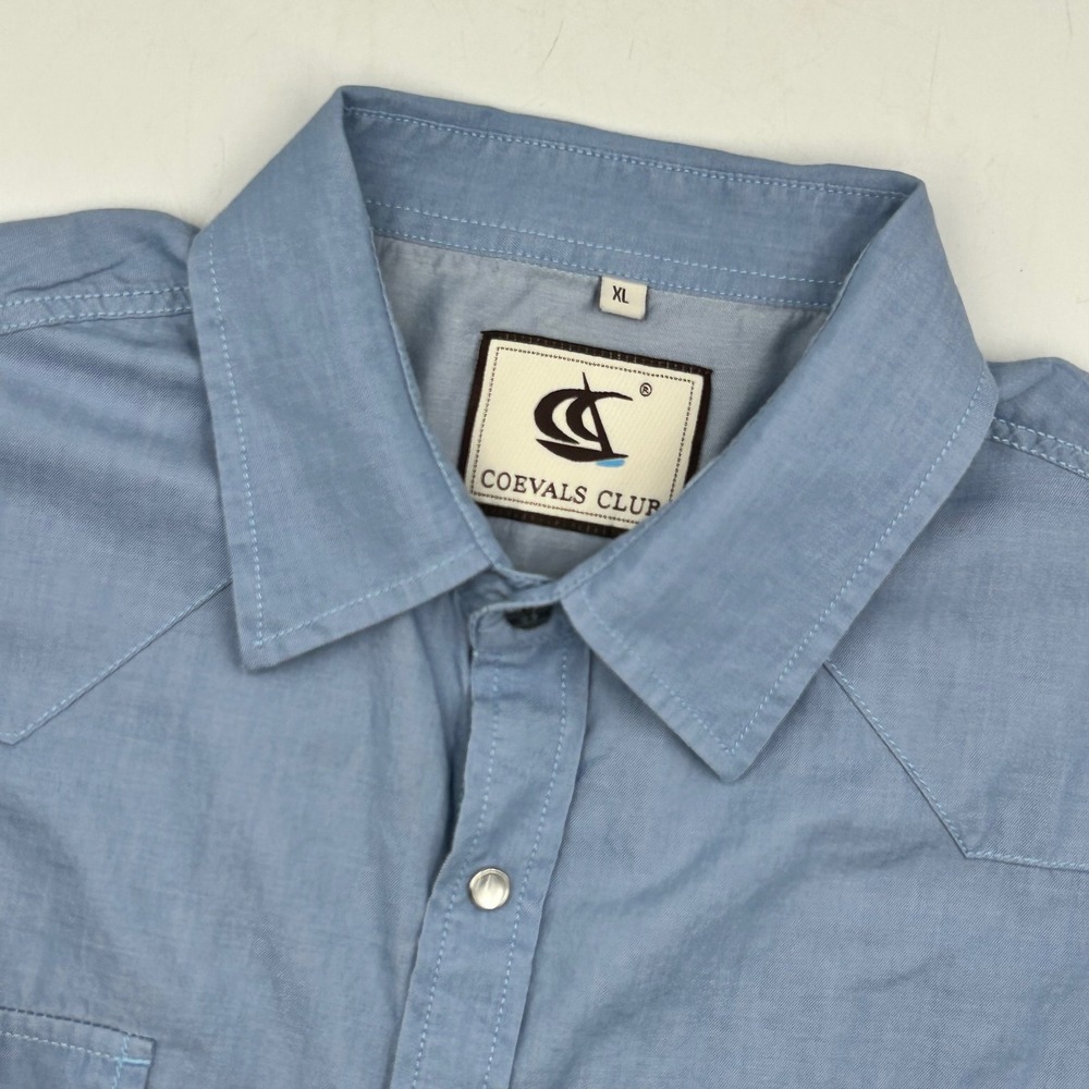 Coevals Club Western Shirt Blue Mens XL Short Sleeve Pearl Snap Cotton EUC